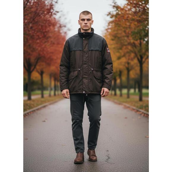 Postcard Italy Reversible Winter Jacket Brown Black Utility Coat Size 50